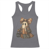 Halloween Vintage Denim Patchwork Spooky Ghost Coquette Racerback Tank Top - Wonder Print Shop