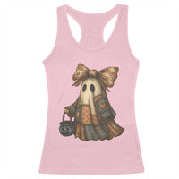 Halloween Vintage Denim Patchwork Spooky Ghost Coquette Racerback Tank Top - Wonder Print Shop