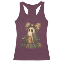 Halloween Vintage Denim Patchwork Spooky Ghost Coquette Racerback Tank Top - Wonder Print Shop
