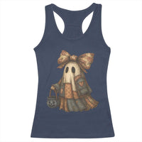 Halloween Vintage Denim Patchwork Spooky Ghost Coquette Racerback Tank Top - Wonder Print Shop
