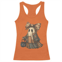 Halloween Vintage Denim Patchwork Spooky Ghost Coquette Racerback Tank Top - Wonder Print Shop
