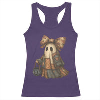 Halloween Vintage Denim Patchwork Spooky Ghost Coquette Racerback Tank Top - Wonder Print Shop