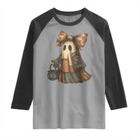 Halloween Vintage Denim Patchwork Spooky Ghost Coquette Raglan Shirt - Wonder Print Shop
