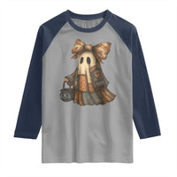 Halloween Vintage Denim Patchwork Spooky Ghost Coquette Raglan Shirt - Wonder Print Shop