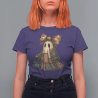 Halloween Vintage Denim Patchwork Spooky Ghost Coquette T Shirt For Women - Wonder Print Shop