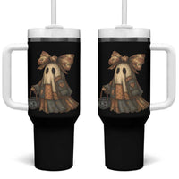 Halloween Vintage Denim Patchwork Spooky Ghost Coquette Tumbler With Handle - Wonder Print Shop