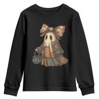 Halloween Vintage Denim Patchwork Spooky Ghost Coquette Youth Sweatshirt - Wonder Print Shop