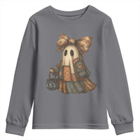 Halloween Vintage Denim Patchwork Spooky Ghost Coquette Youth Sweatshirt - Wonder Print Shop