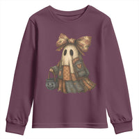 Halloween Vintage Denim Patchwork Spooky Ghost Coquette Youth Sweatshirt - Wonder Print Shop