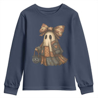 Halloween Vintage Denim Patchwork Spooky Ghost Coquette Youth Sweatshirt - Wonder Print Shop