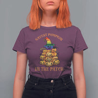 Funny Halloween LGBT T Shirt For Women Gayest Pumpkin In The Patch Rainbow Flag - Wonder Print Shop