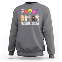 Funny Harris Walz Supporter Sweatshirt Unity Over Division Cat Paw American Flag Human Rights Feminism Equal Rights - Wonder Print Shop