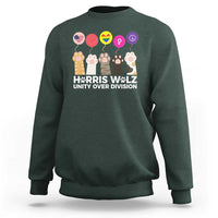 Funny Harris Walz Supporter Sweatshirt Unity Over Division Cat Paw American Flag Human Rights Feminism Equal Rights - Wonder Print Shop