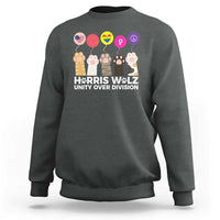 Funny Harris Walz Supporter Sweatshirt Unity Over Division Cat Paw American Flag Human Rights Feminism Equal Rights - Wonder Print Shop