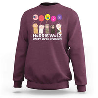 Funny Harris Walz Supporter Sweatshirt Unity Over Division Cat Paw American Flag Human Rights Feminism Equal Rights - Wonder Print Shop