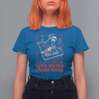 Funny Halloween T Shirt For Women Let's Watch Horror Movies Ghost Broken Televison Knife - Wonder Print Shop
