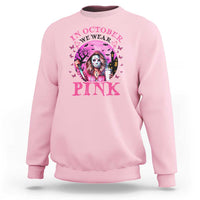 Breast Cancer Awareness Sweatshirt In October We Wear Pink Halloween Butterfly Bat Murderer - Wonder Print Shop