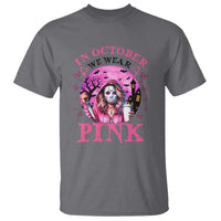 Breast Cancer Awareness T Shirt In October We Wear Pink Halloween Butterfly Bat Murderer - Wonder Print Shop