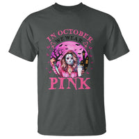 Breast Cancer Awareness T Shirt In October We Wear Pink Halloween Butterfly Bat Murderer - Wonder Print Shop