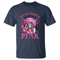 Breast Cancer Awareness T Shirt In October We Wear Pink Halloween Butterfly Bat Murderer - Wonder Print Shop