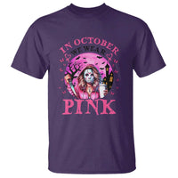 Breast Cancer Awareness T Shirt In October We Wear Pink Halloween Butterfly Bat Murderer - Wonder Print Shop