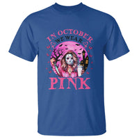 Breast Cancer Awareness T Shirt In October We Wear Pink Halloween Butterfly Bat Murderer - Wonder Print Shop