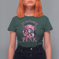 Breast Cancer Awareness T Shirt For Women In October We Wear Pink Halloween Butterfly Bat Murderer - Wonder Print Shop