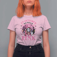 Breast Cancer Awareness T Shirt For Women In October We Wear Pink Halloween Butterfly Bat Murderer - Wonder Print Shop