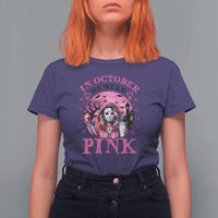 Breast Cancer Awareness T Shirt For Women In October We Wear Pink Halloween Butterfly Bat Murderer - Wonder Print Shop