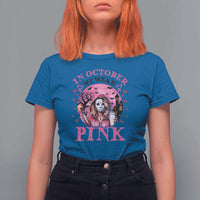 Breast Cancer Awareness T Shirt For Women In October We Wear Pink Halloween Butterfly Bat Murderer - Wonder Print Shop