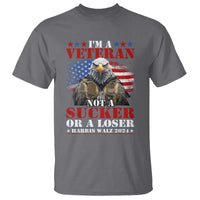 Harris Walz 2024 T Shirt I'm A Veteran Not A Sucker Or A Loser Eagle American Flag - Wonder Print Shop
