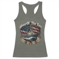 Navy Veteran Racerback Tank Top Home Of The Free Because Of The Brave American Flag - Wonder Print Shop