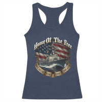 Navy Veteran Racerback Tank Top Home Of The Free Because Of The Brave American Flag - Wonder Print Shop