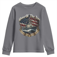 Navy Veteran Youth Sweatshirt Home Of The Free Because Of The Brave American Flag - Wonder Print Shop