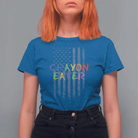 Funny Marine Military Veteran T Shirt For Women Crayon Eater American Flag - Wonder Print Shop