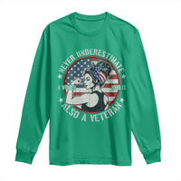 Never Underestimate A Women Who Is Also A Veteran Long Sleeve Shirt Female Veteran - Wonder Print Shop