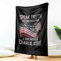 Speak Truth Defend Freedom A True Patriot Charlie Kirk Throw Blanket Vintage American Flag - Wonder Print Shop