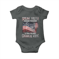 Speak Truth Defend Freedom A True Patriot Charlie Kirk Baby Onesie Vintage American Flag - Wonder Print Shop