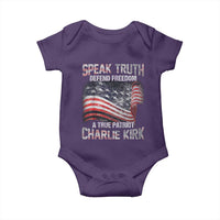 Speak Truth Defend Freedom A True Patriot Charlie Kirk Baby Onesie Vintage American Flag - Wonder Print Shop