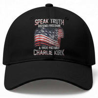 Speak Truth Defend Freedom A True Patriot Charlie Kirk Baseball Cap Vintage American Flag