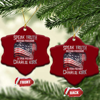 Speak Truth Defend Freedom A True Patriot Charlie Kirk Ceramic Ornament Vintage American Flag - Wonder Print Shop