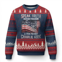 Speak Truth Defend Freedom A True Patriot Charlie Kirk Ugly Christmas Sweater Vintage American Flag - Wonder Print Shop
