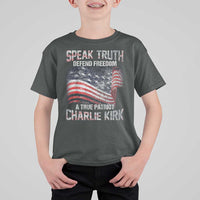 Speak Truth Defend Freedom A True Patriot Charlie Kirk T Shirt For Kid Vintage American Flag - Wonder Print Shop