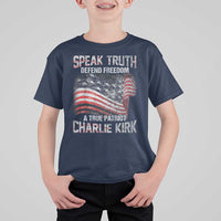 Speak Truth Defend Freedom A True Patriot Charlie Kirk T Shirt For Kid Vintage American Flag - Wonder Print Shop