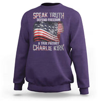 Speak Truth Defend Freedom A True Patriot Charlie Kirk Sweatshirt Vintage American Flag - Wonder Print Shop