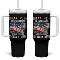 Speak Truth Defend Freedom A True Patriot Charlie Kirk Tumbler With Handle Vintage American Flag - Wonder Print Shop