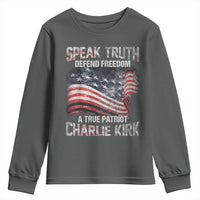 Speak Truth Defend Freedom A True Patriot Charlie Kirk Youth Sweatshirt Vintage American Flag - Wonder Print Shop