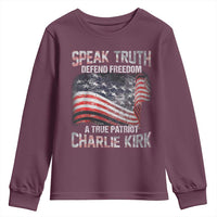 Speak Truth Defend Freedom A True Patriot Charlie Kirk Youth Sweatshirt Vintage American Flag - Wonder Print Shop