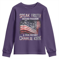 Speak Truth Defend Freedom A True Patriot Charlie Kirk Youth Sweatshirt Vintage American Flag - Wonder Print Shop