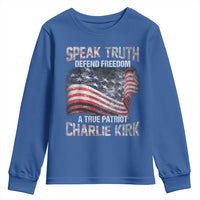Speak Truth Defend Freedom A True Patriot Charlie Kirk Youth Sweatshirt Vintage American Flag - Wonder Print Shop